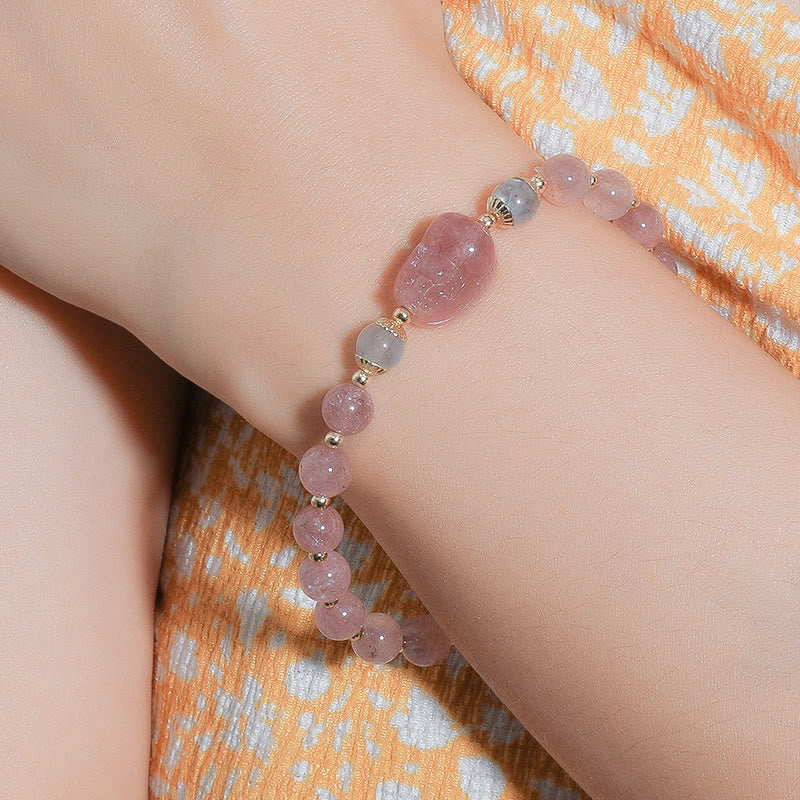 Nimara Ritual Moonstone Strawberry Quartz Tourmaline PiXiu Healing Bracelet