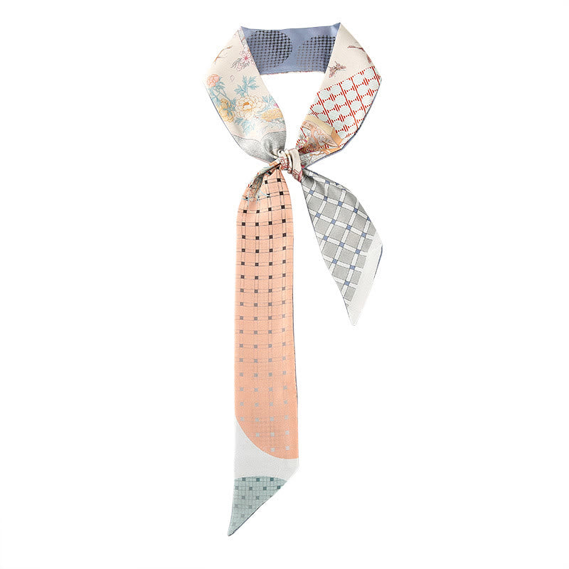 Nimara Ritual Dunhuang Frescoes Mountains Sunset Floral Pattern 100% Mulberry Twilly Silk Neck Hair Scarf