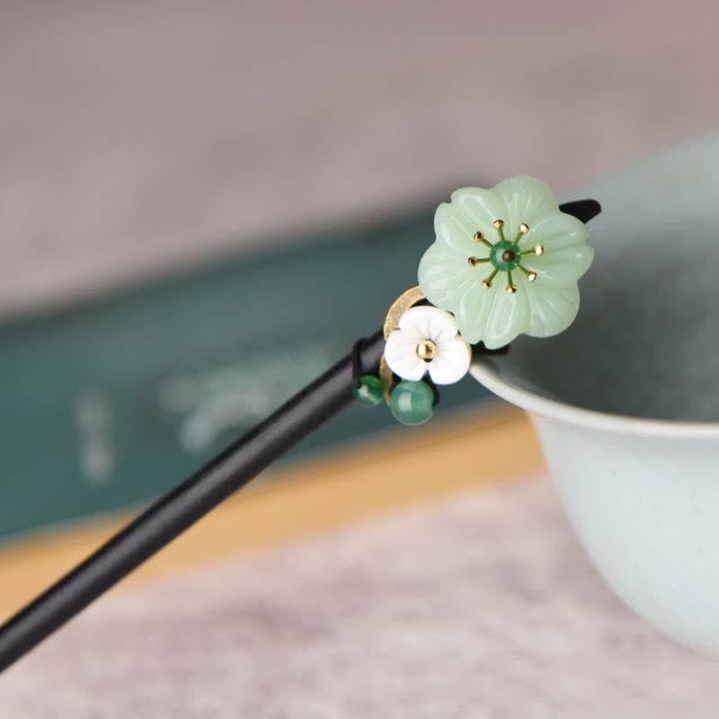 Nimara Ritual Green Aventurine Flower Agate Positivity Hairpin Decoration