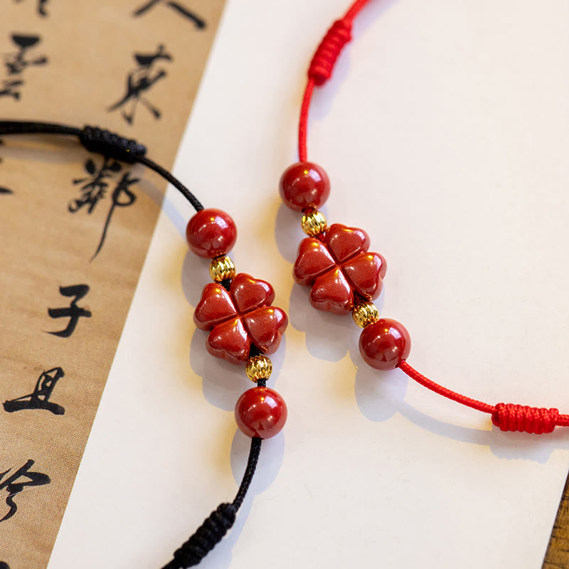 Nimara Ritual Four Leaf Clover Cinnabar Blessing Calm String Bracelet Anklet