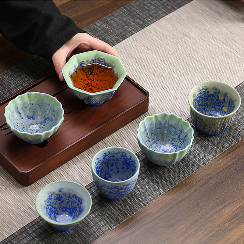 Nimara Ritual Retro Blue Red Gradient Lotus Pattern Kiln Change Ceramic Teacup Kung Fu Tea Cup Bowl