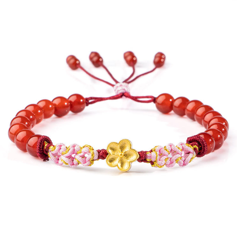 Nimara Ritual 999 Sterling Silver Natural Red Agate Pink Crystal Cherry blossom Bracelet