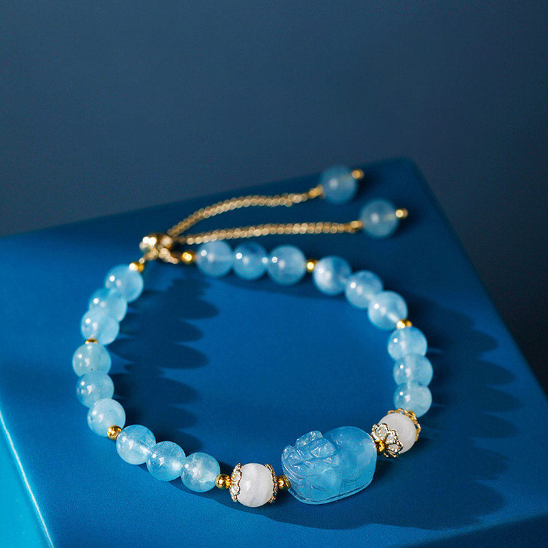 Nimara Ritual Aquamarine Strawberry Quartz Amethyst Moonstone PiXiu Healing Bracelet