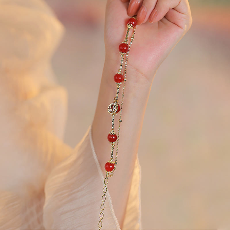 Nimara Ritual Red Agate Fu Character Charm Self-acceptance Bracelet