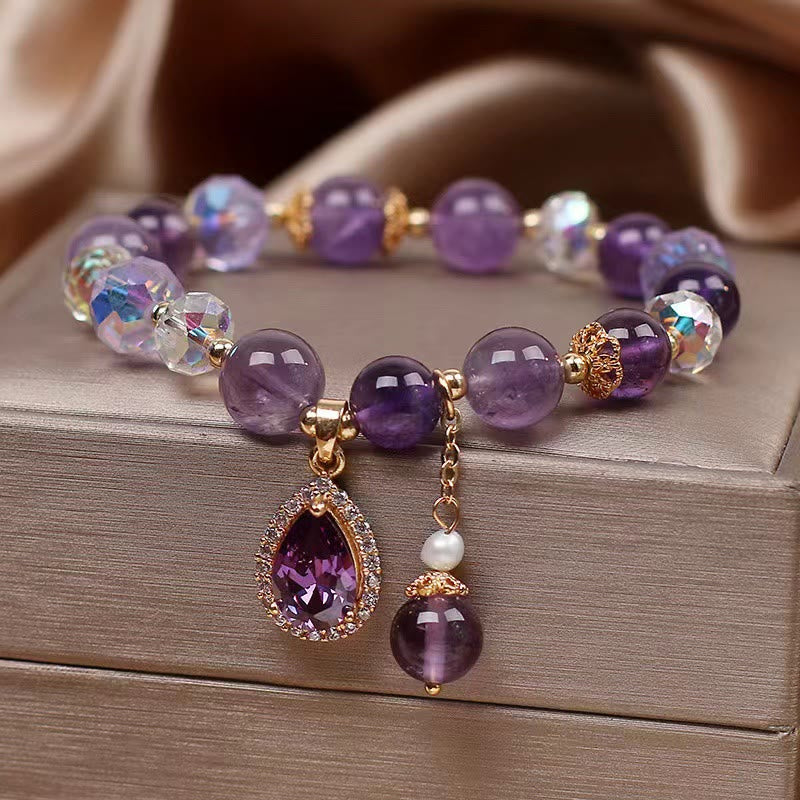 Nimara Ritual Natural Amethyst Zircon Love Heart Healing Soul Charm Bracelet