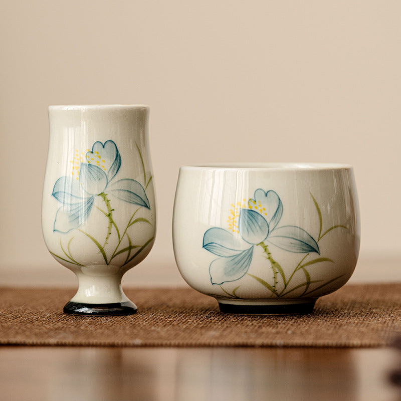 Nimara Ritual Hand Painted Lotus Flower Ceramic Teacup Kung Fu Tea Cup