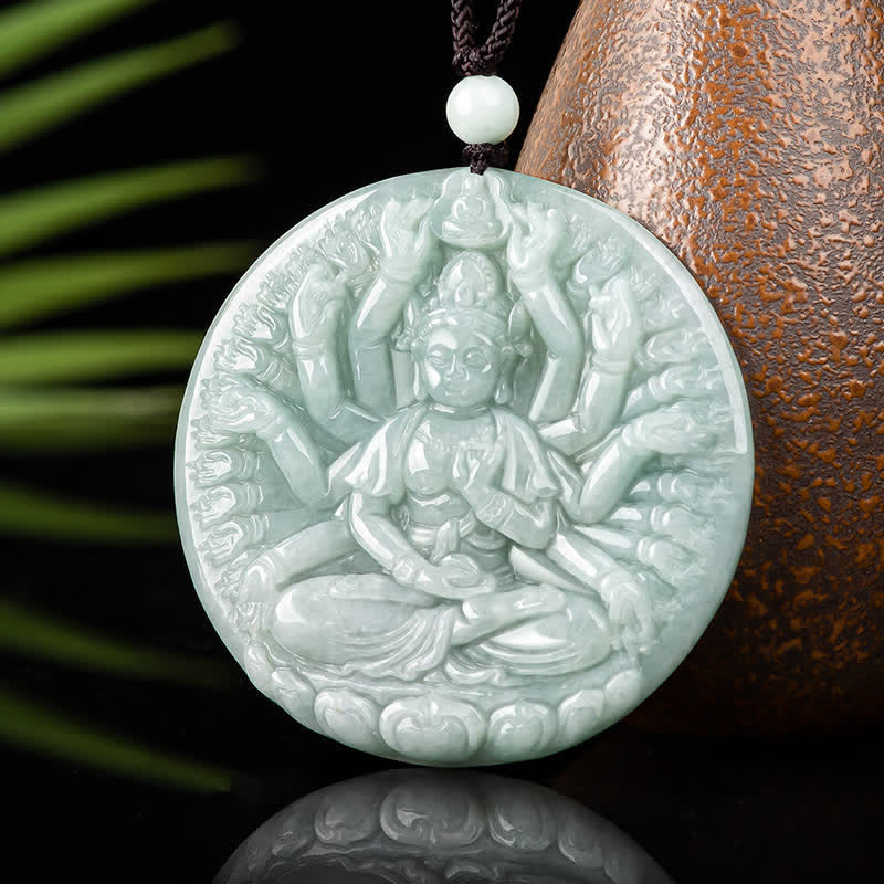 Nimara Ritual Thousand-Hand Kwan Yin Avalokitesvara Jade Blessing String Necklace Pendant