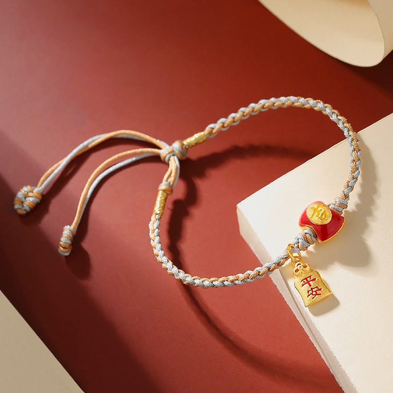 Nimara Ritual 925 Sterling Silver Handmade Auspicious Chinese Character Blessing Braided String Bracelet