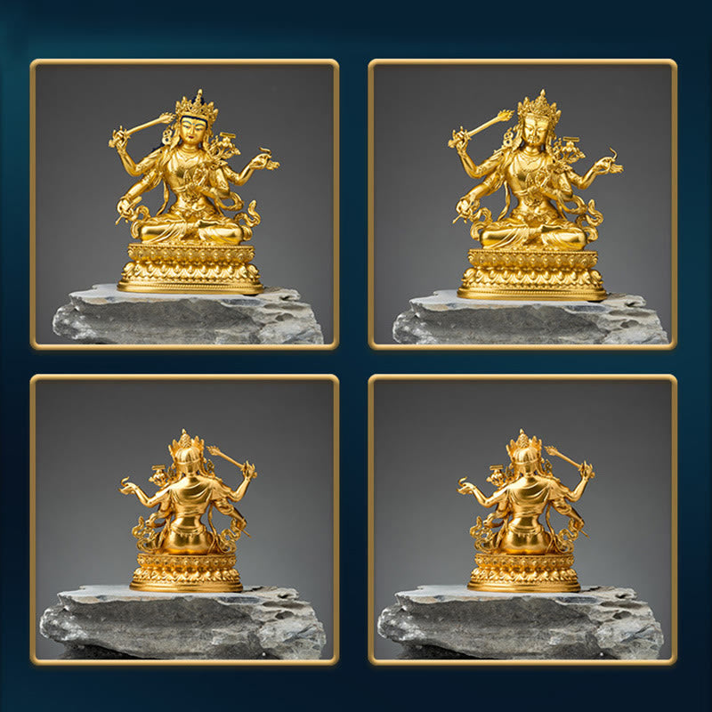 Nimara Ritual Four-armed Manjusri Bodhisattva Gold Figurine Compassion Serenity Copper Statue Home Decoration