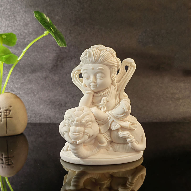Nimara Ritual Mini Ivory Fruit Tathagata Buddha Lotus Kwan Yin Avalokitesvara Manjusri Samantabhadra Serenity Desk Decoration