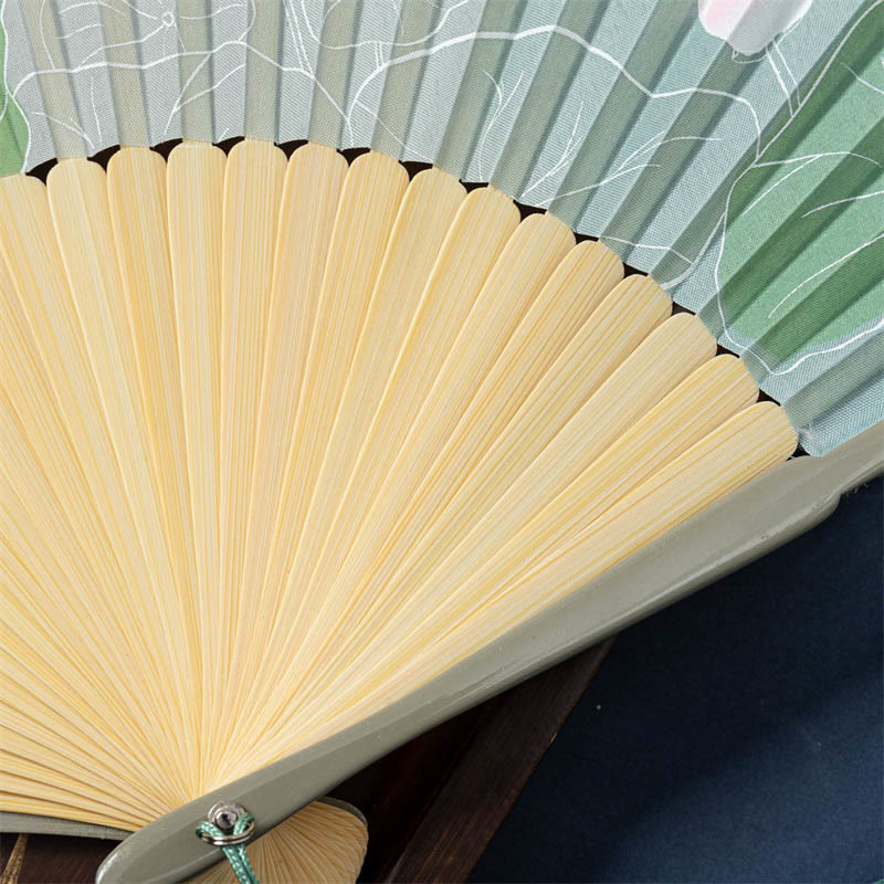 Nimara Ritual Lotus Begonia Flower Jasmine Handheld Bamboo Folding Fan 21cm