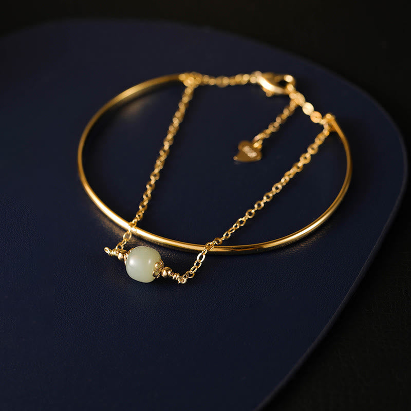 Nimara Ritual Copper Plated Gold Hetian Jade Bead Luck Double Layer Bracelet Bangle