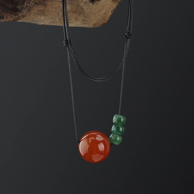 Nimara Ritual Red Agate Green Aventurine Green Bodhi Seed Bead Calm Leather Rope Necklace Pendant