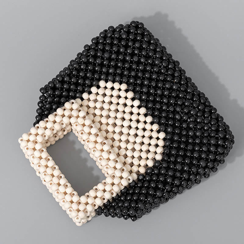 Nimara Ritual Hand-woven Wooden Beads Square Tote Handbag