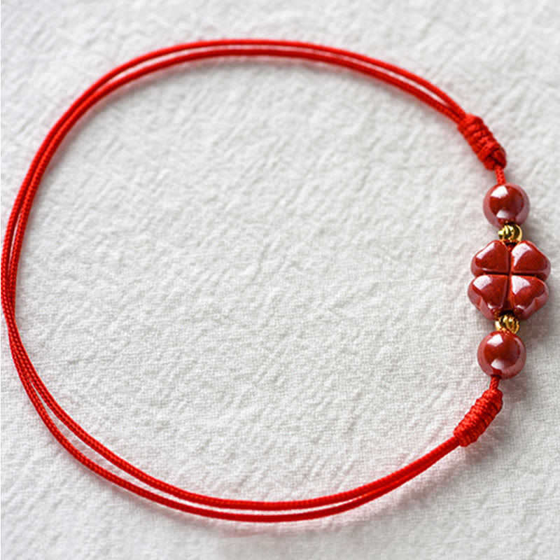Nimara Ritual Four Leaf Clover Cinnabar Blessing Calm String Bracelet Anklet