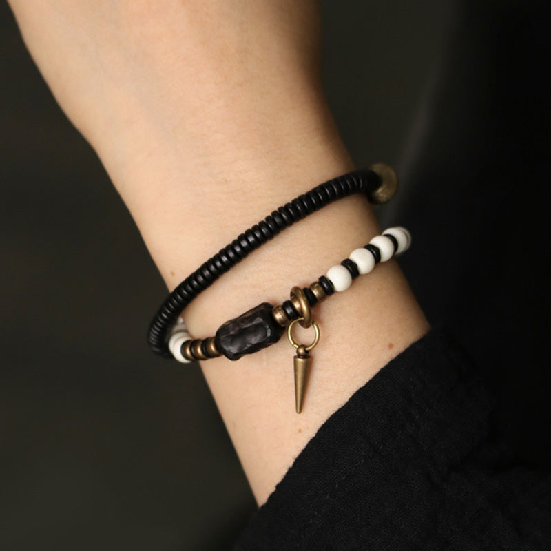 Nimara Ritual Bone Beads Ebony Wood Copper Strength Couple Bracelet