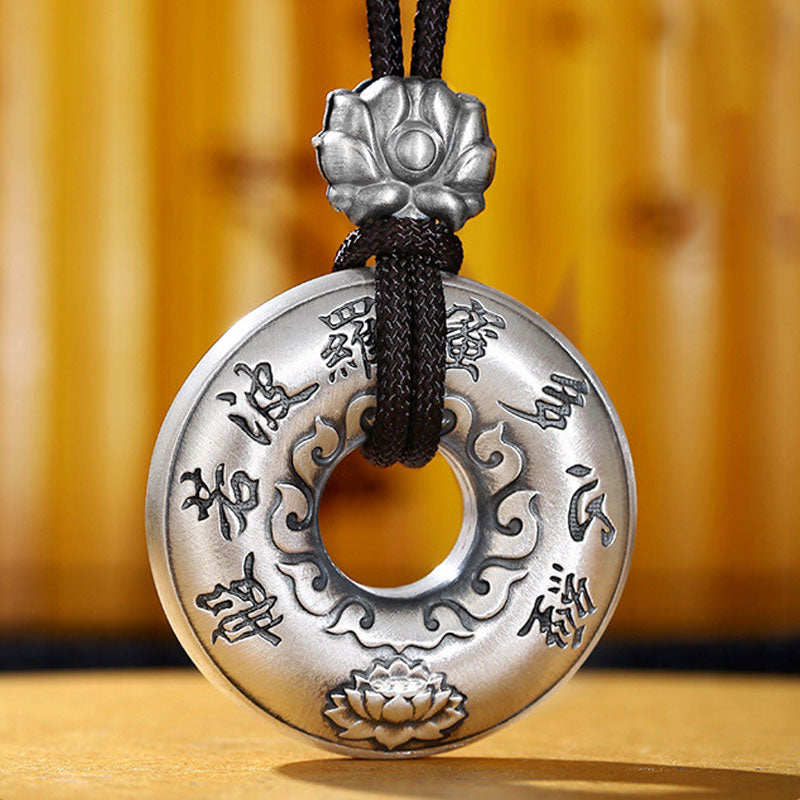 Nimara Ritual 999 Sterling Silver Heart Sutra Lotus Peace Buckle Necklace Pendant
