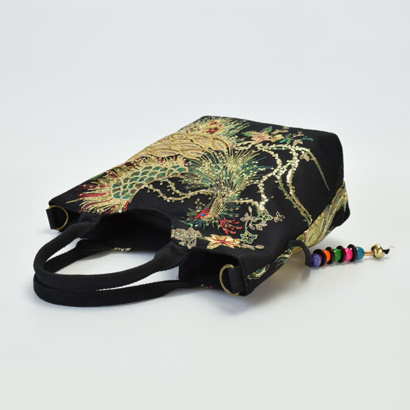 Nimara Ritual Peacock Double-sided Embroidery Tote Bag Shoulder Bag Crossbody Bag