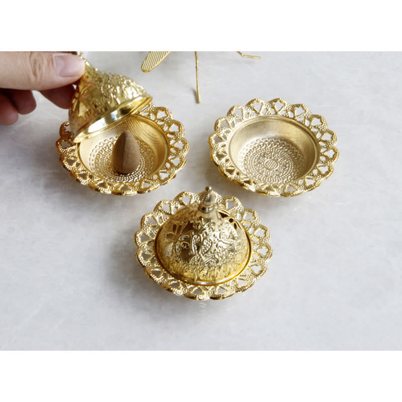 Nimara Ritual Tibetan Gold Mini Meditation Incense Burner