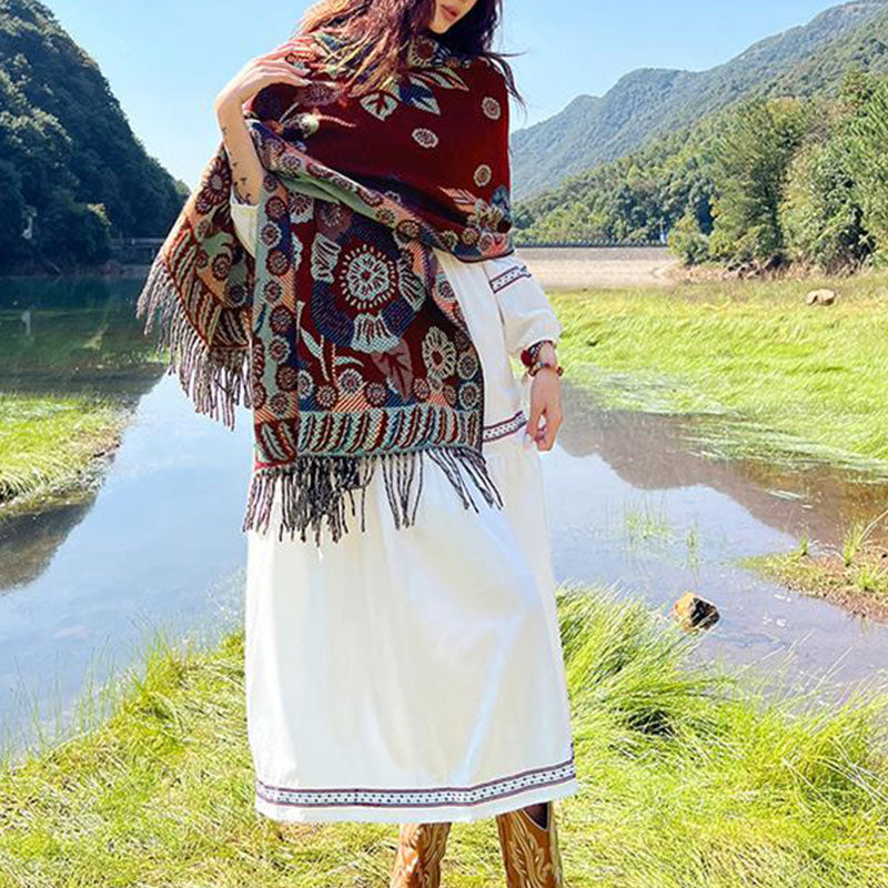 Nimara Ritual Tibetan Flower Floral Leaves Pattern Design Shawl Cozy Travel Scarf Wrap
