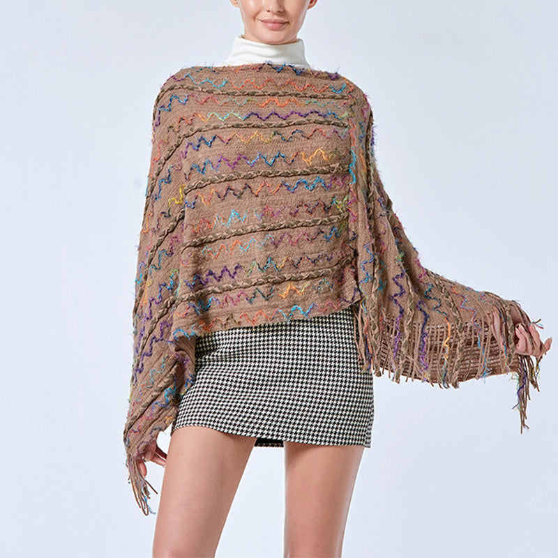 Nimara Ritual Tibetan Colorful Striped Shawl Tassels Pullover Winter Cozy Travel Scarf Wrap