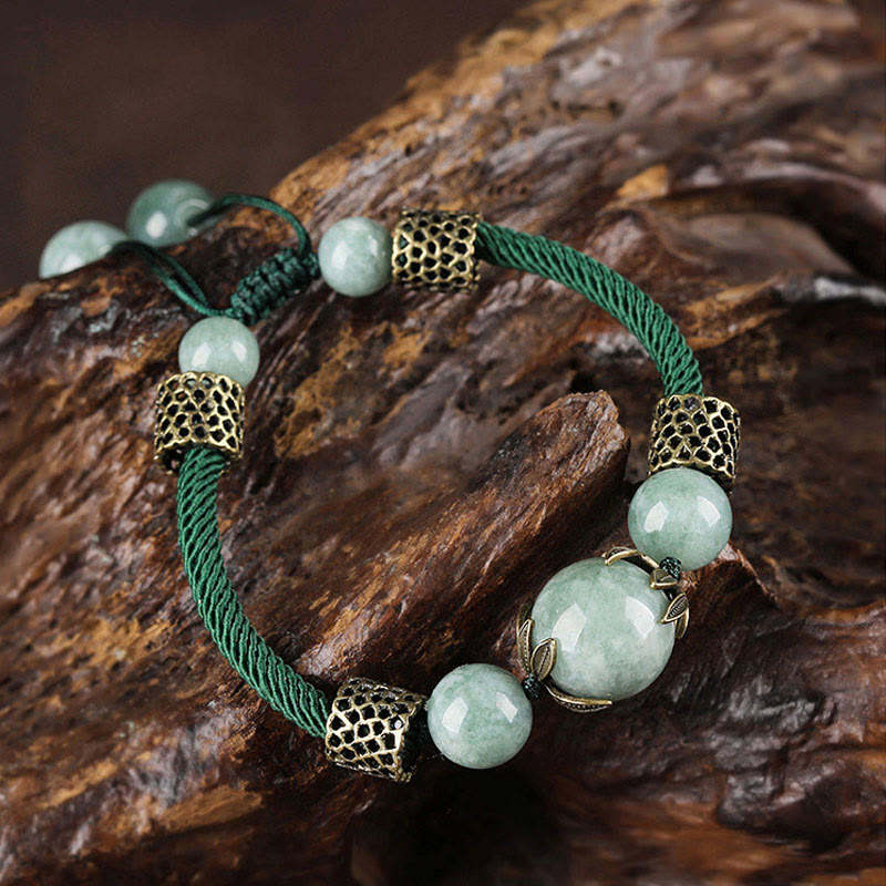 Nimara Ritual Handmade Green Rope Luck Jade Bead Prosperity Bracelet