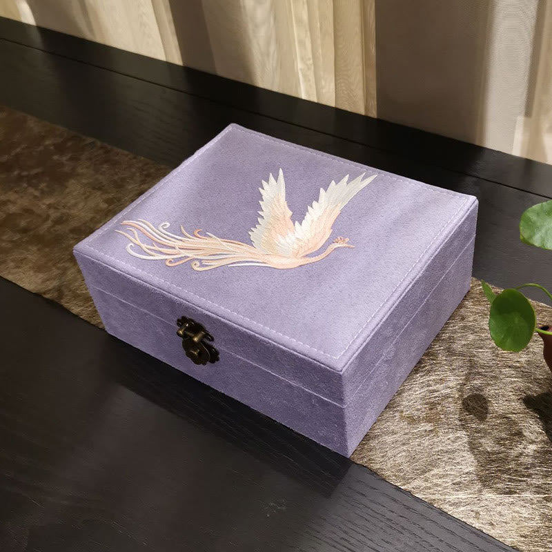 Nimara Ritual Purple Phoenix Jewelry Box Organizer Two-Layer Jewelry Storage Box Flannel Box