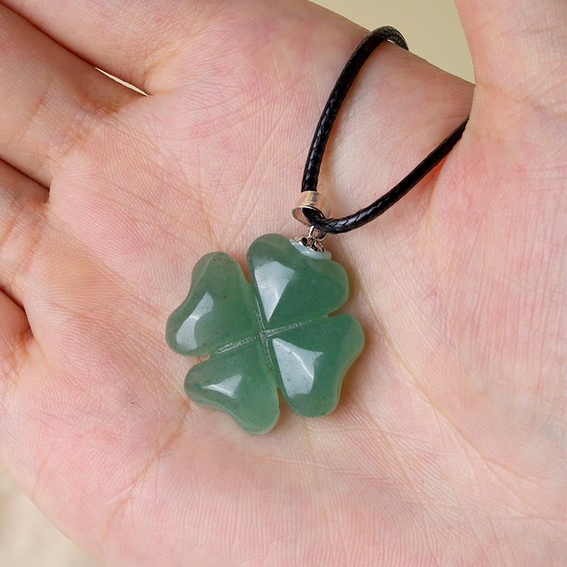 Nimara Ritual 925 Sterling Silver Green Aventurine Four Leaf Clover Luck Leather Rope Necklace Pendant