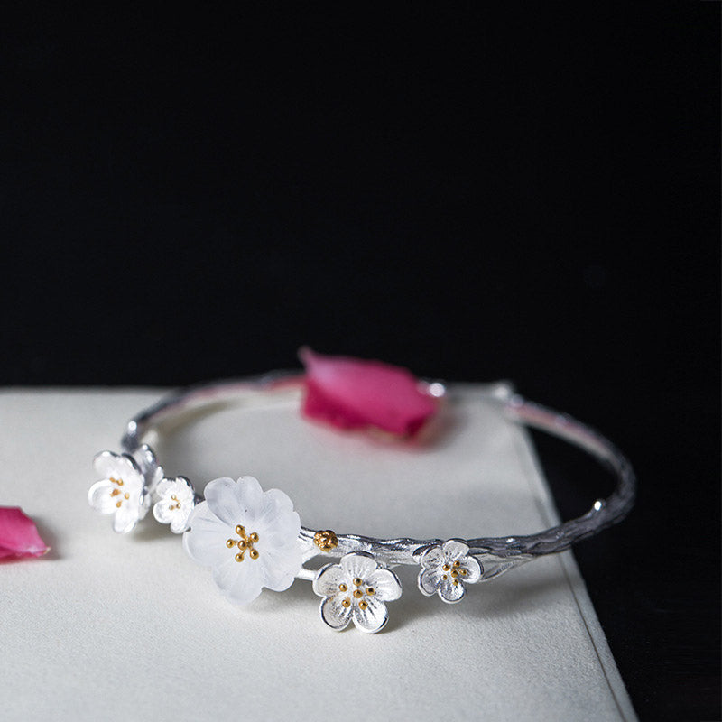 Nimara Ritual 925 Sterling Silver Plum Flower Blessing Bracelet Adjustable Bangle