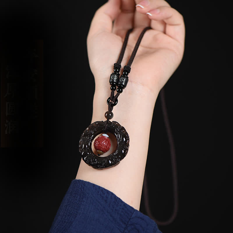 Nimara Ritual FengShui Natural Rainbow Obsidian PiXiu Cinnabar Healing Necklace Pendant