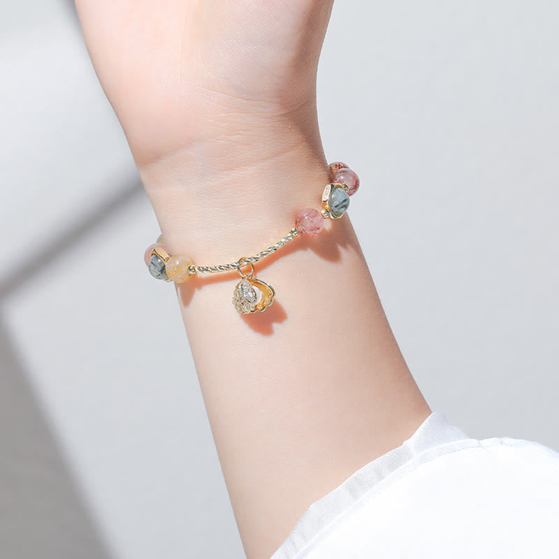 Nimara Ritual Natural Colorful Rutilated Quartz Shell Protection Bead Bracelet