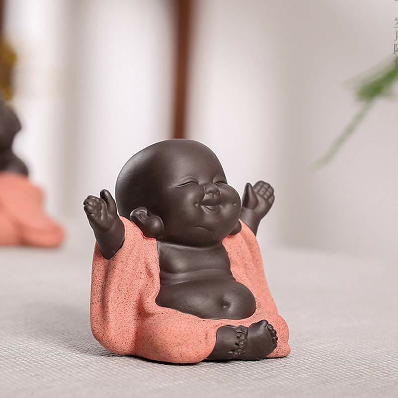 Nimara Ritual Always Smiling Laughing Buddha Wealth Luck Purple Clay Maitreya Statue Decoration