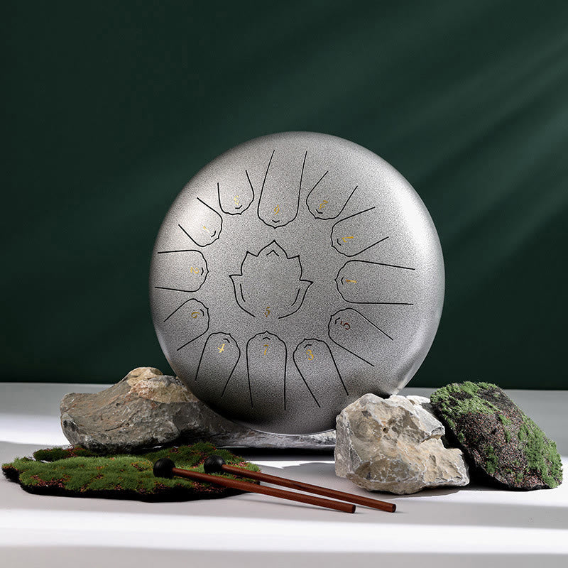 Nimara Ritual Steel Tongue Drum Sound Healing Mindfulness Lotus Pattern Yoga Drum Kit 13 Note 12 Inch Percussion Instrument