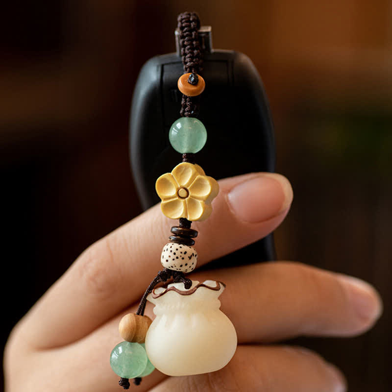 Nimara Ritual Natural Bodhi Seed Money Bag Flower Blessing Prosperity Keychain