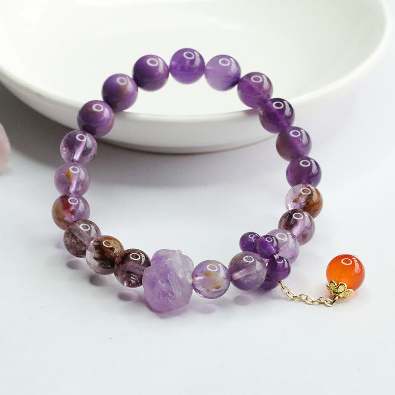 Nimara Ritual Natural Amethyst Purple Phantom Gemstone Spiritual Awareness Bracelet