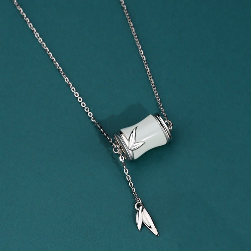 Nimara Ritual 925 Sterling Silver 22K Gold Hetian White Jade Bamboo Leaf Luck Necklace Pendant Bracelet