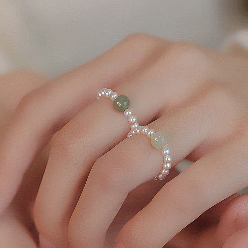 Nimara Ritual Round Jade Pearl Beads Luck Ring
