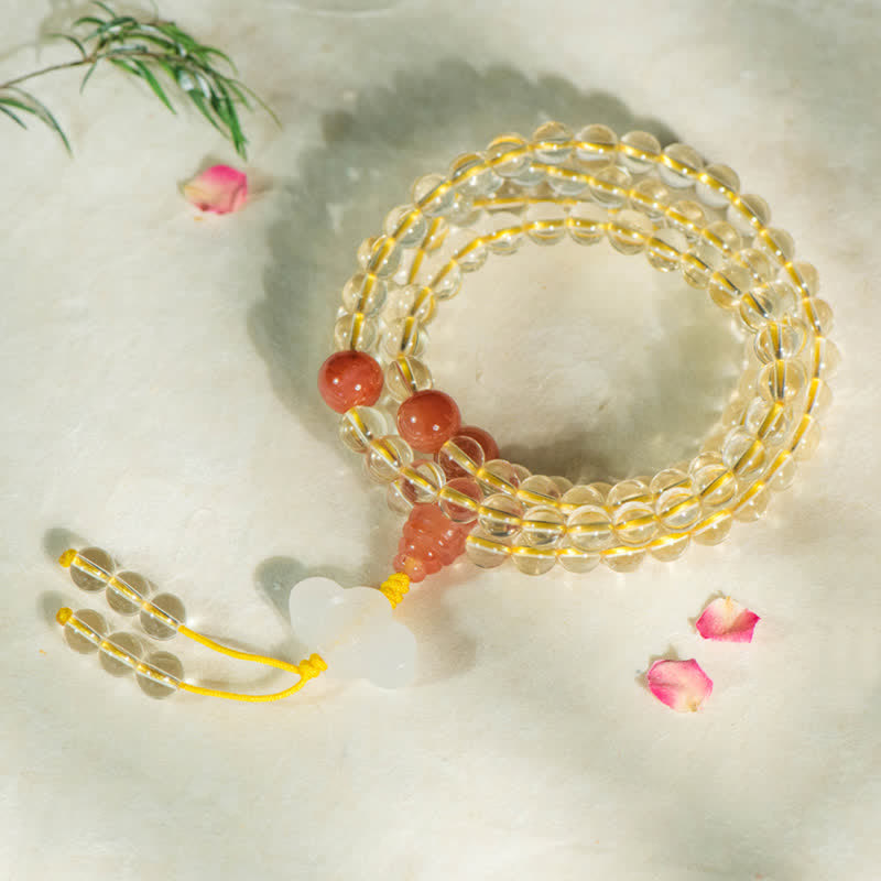 Nimara Ritual 108 Mala Beads 925 Sterling Silver Natural Citrine Red Agate White Jade Prosperity Charm Bracelet