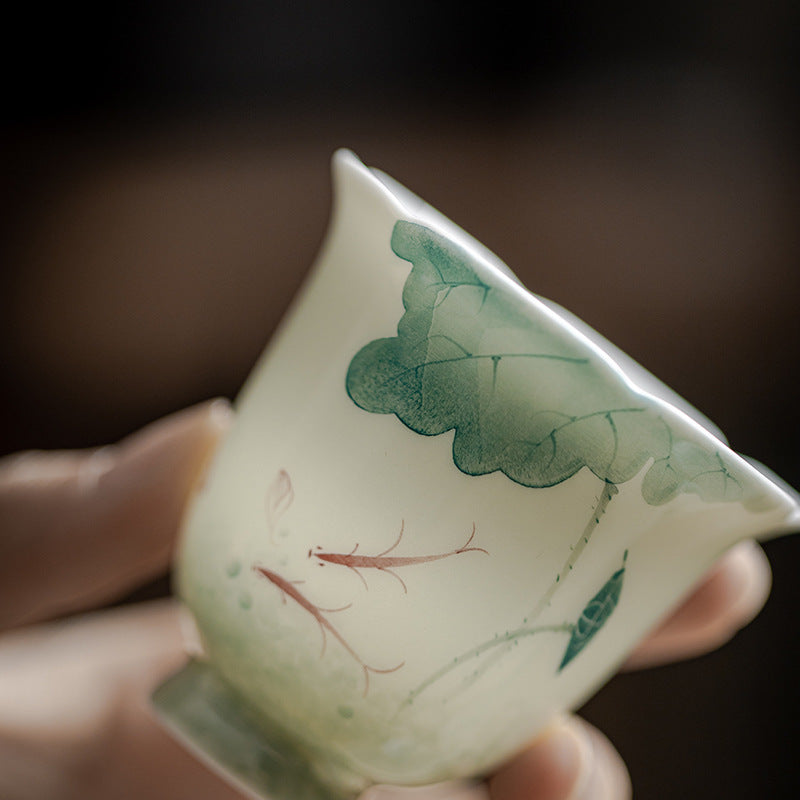 Nimara Ritual Koi Fish Lotus Leaf Pattern Ceramic Teacup Kung Fu Tea Cup 65ml