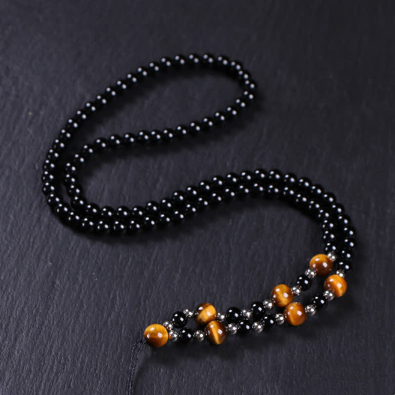 Nimara Ritual Bagua Yin Yang Black Obsidian Purification Beaded Necklace Pendant