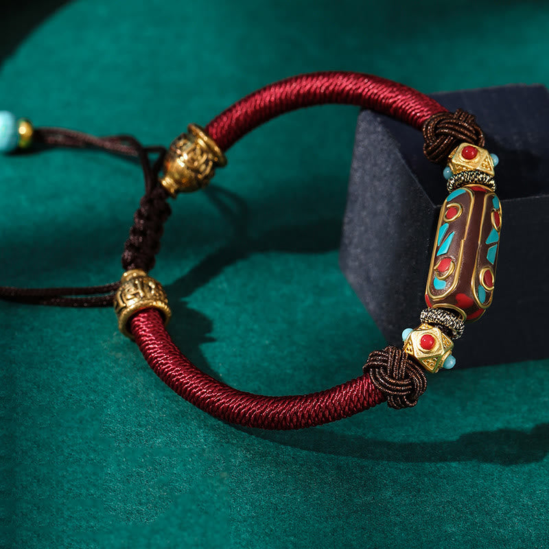Nimara Ritual Handmade Tibetan Turquoise Om Mani Padme Hum Strength Braided Bracelet