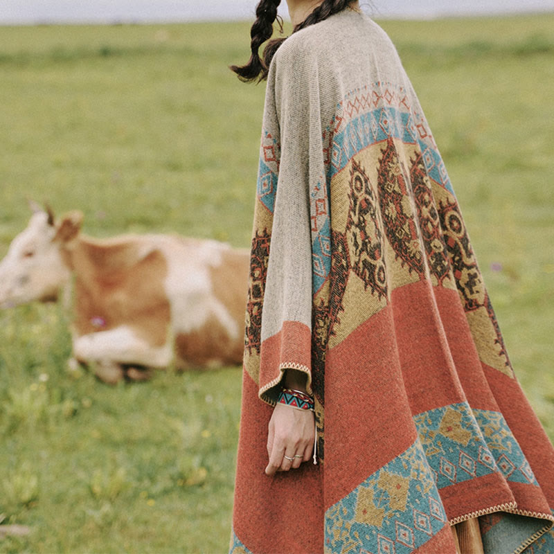 Nimara Ritual Tibetan Shawl Diamond Pattern Winter Warm Cloak Scarf