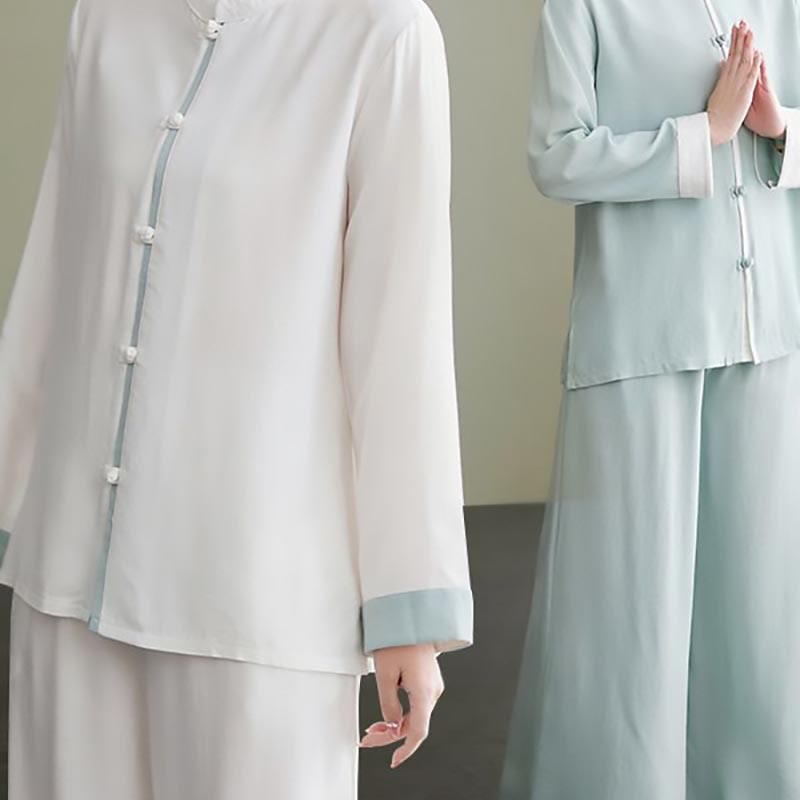 Nimara Ritual 2Pcs Tang Suit Long Sleeve Shirt Top Pants Meditation Zen Tai Chi Cotton Linen Clothing Women's Set