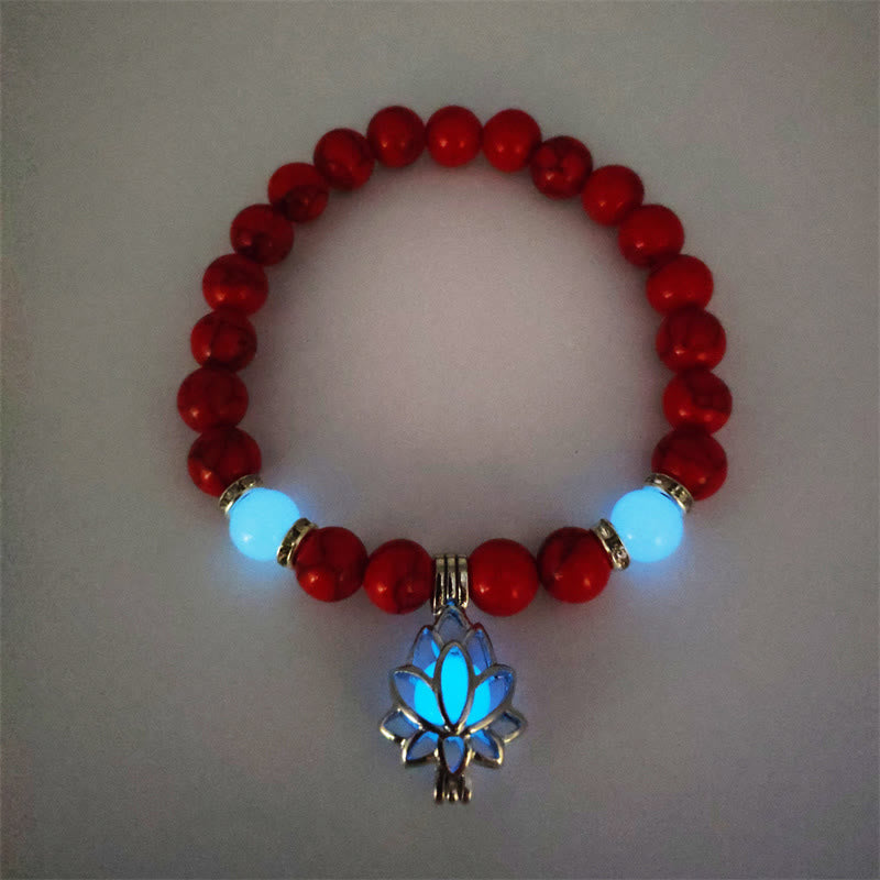 Positive Thinking Tibetan Turquoise Glowstone Luminous Bead Lotus Protection Bracelet