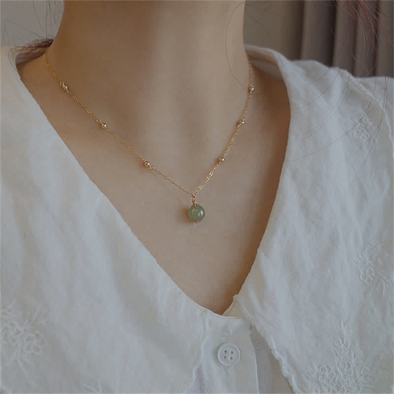 Nimara Ritual 14k Gold Plated Hetian Jade Luck Beaded Necklace Pendant