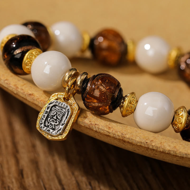 Nimara Ritual Tibetan Zakiram Goddess of Wealth Charm Liuli Glass Incense Ash Porcelain Bead Protection Bracelet