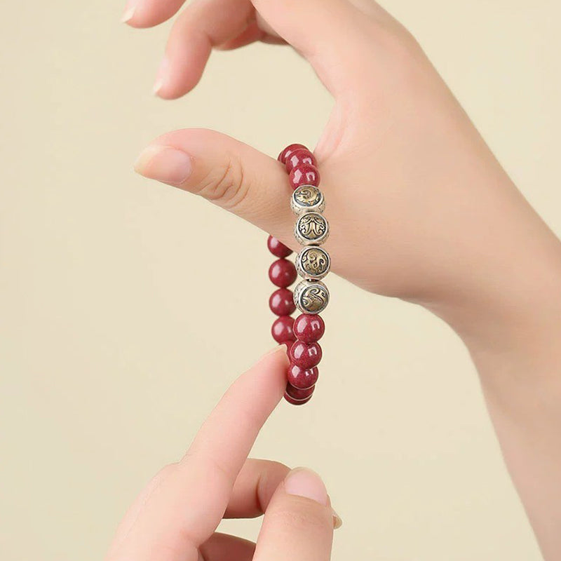 Nimara Ritual 925 Sterling Silver Natural Cinnabar Four Beasts Blessing Bracelet
