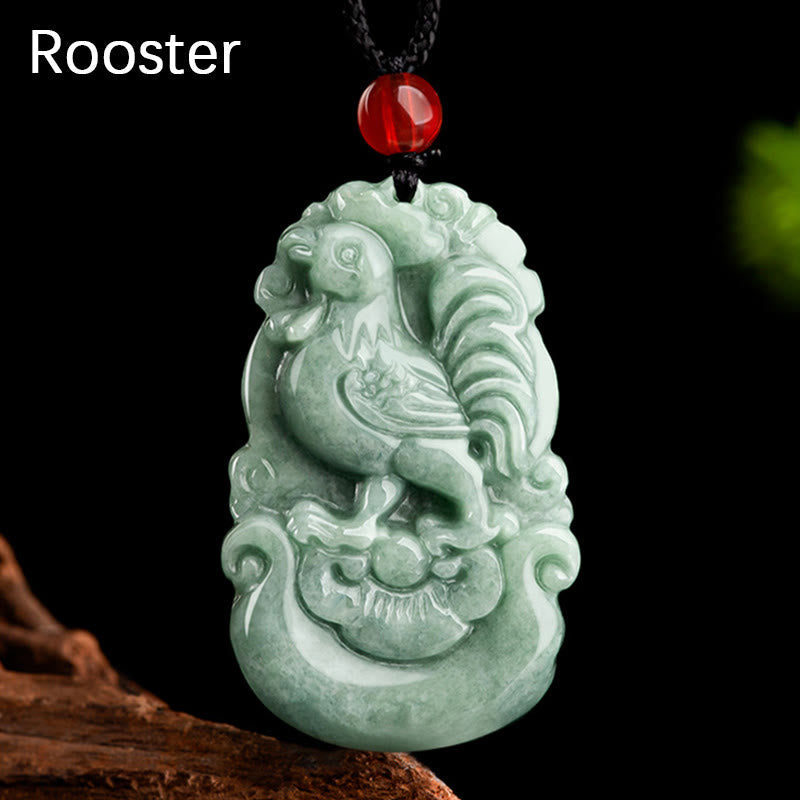 Nimara Ritual Natural Green Jade 12 Chinese Zodiac Luck Prosperity Necklace Pendant
