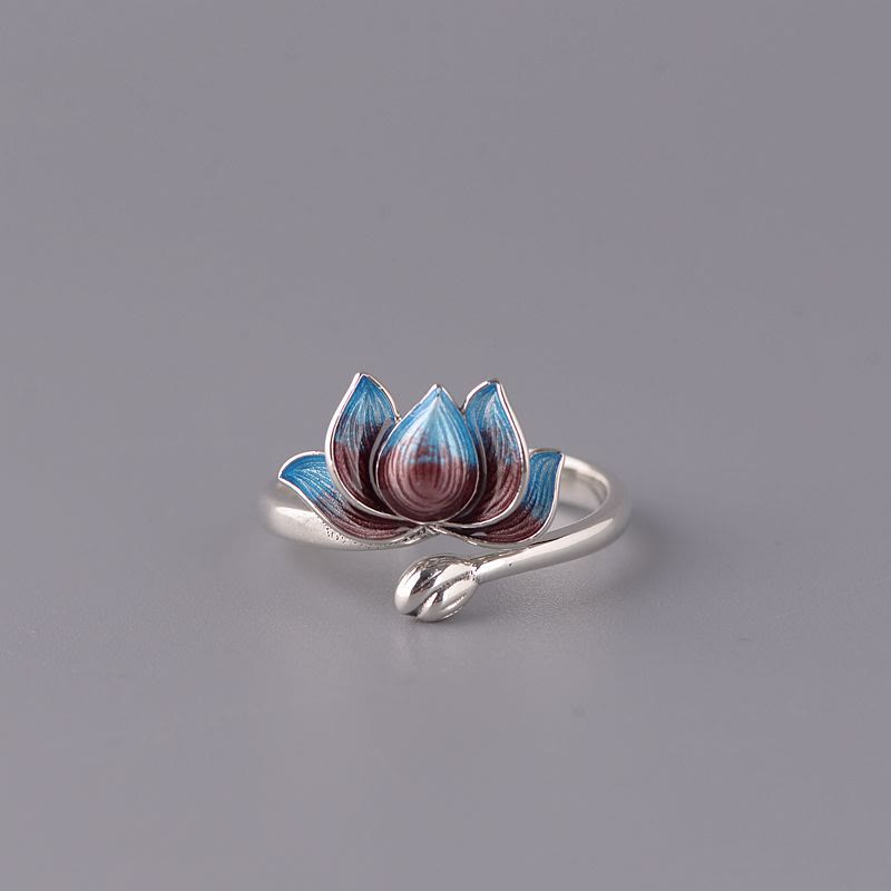Nimara Ritual 925 Sterling Silver Lotus Flower New Beginning Adjustable Ring