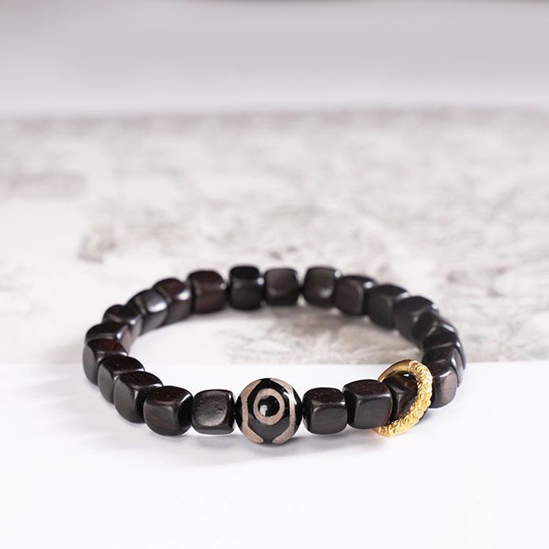 Nimara Ritual Tibetan Ebony Wood Dzi Bead Balance Calm Bracelet